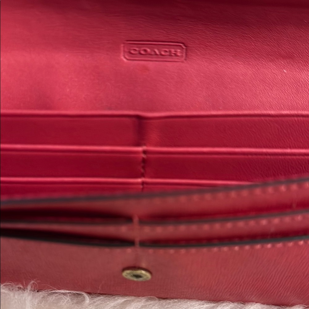 Coach red and gold Leather Wallet Sleek Minimalist Design - Picture 6 of 7